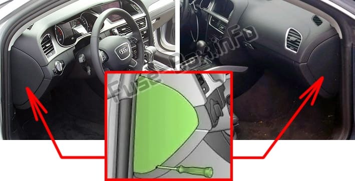 The location of the fuses in the passenger compartment: Audi A5 / S5 (2010-2016)