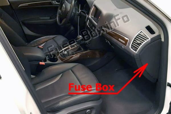 The location of the fuses in the passenger compartment: Audi Q5 (8R; 2009-2017)