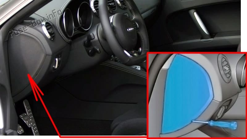 The location of the fuses in the passenger compartment: Audi TT (2006-2014)