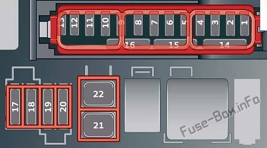 Under-hood fuse box diagram: Audi e-tron (2019, 2020...)
