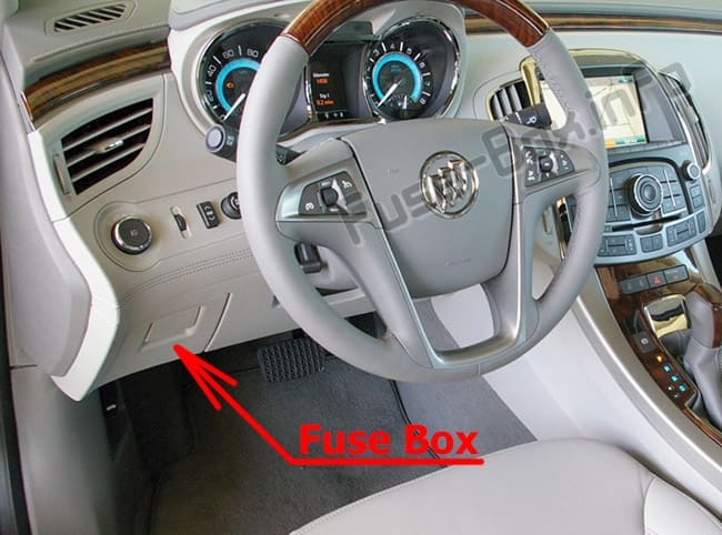 The location of the fuses in the passenger compartment: Buick LaCrosse (2010-2016)