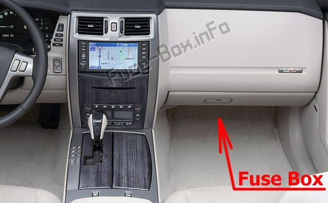 The location of the fuses in the passenger compartment: Cadillac XLR (2004-2009)