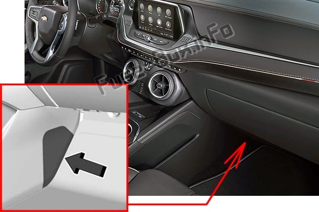 The location of the fuses in the passenger compartment: Chevrolet Blazer (2019-..)