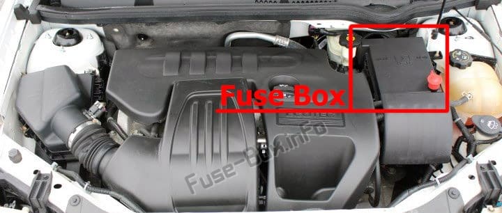 The location of the fuses in the engine compartment: Chevrolet Cobalt (2005-2010)