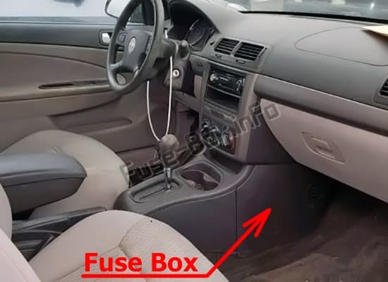 The location of the fuses in the passenger compartment: Chevrolet Cobalt (2005-2010)