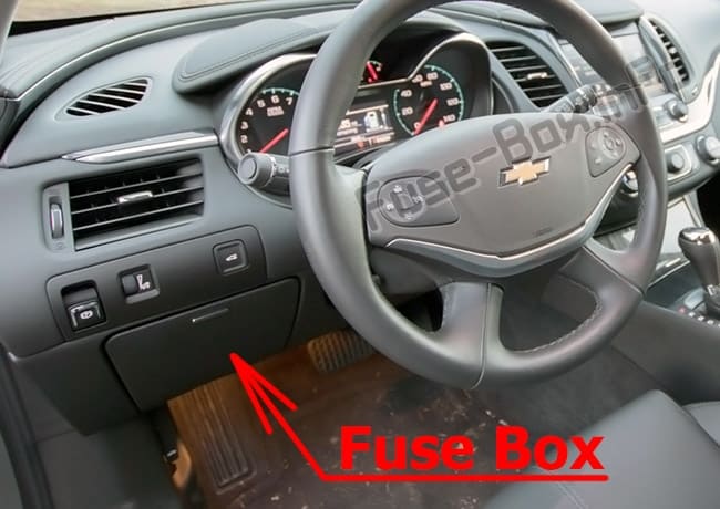 The location of the fuses in the passenger compartment: Chevrolet Impala (2014-2019)