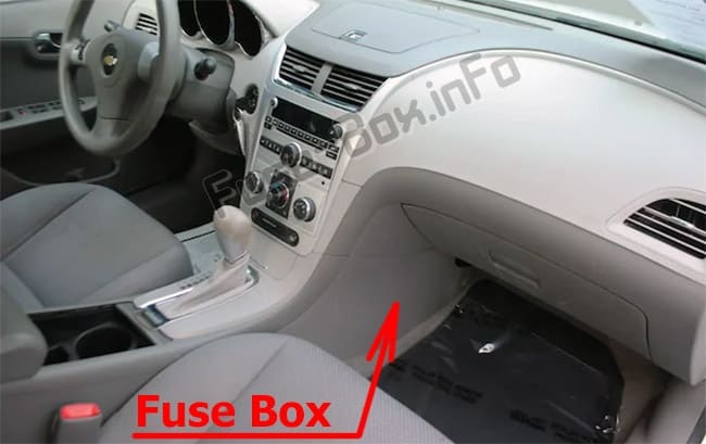 The location of the fuses in the passenger compartment: Chevrolet Malibu (2008-2012)