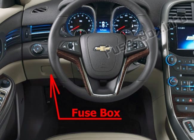 The location of the fuses in the passenger compartment: Chevrolet Malibu (2013-2016)