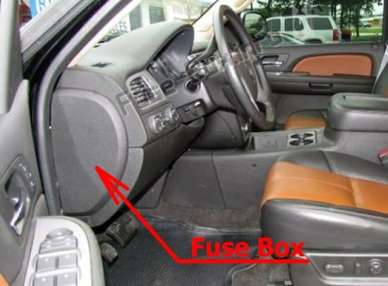 The location of the fuses in the passenger compartment: Chevrolet Suburban (GMT900; 2007-2014)