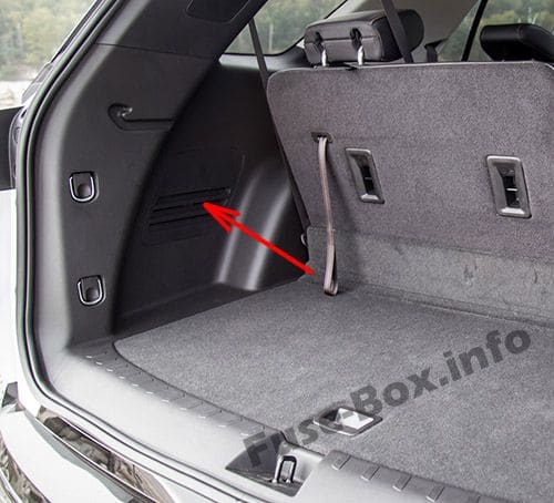 The location of the fuses in the trunk: Chevrolet Traverse (2018, 2019)