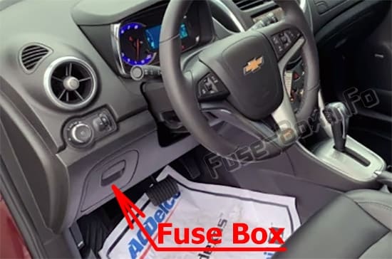 The location of the fuses in the passenger compartment: Chevrolet Trax (2013-2018)