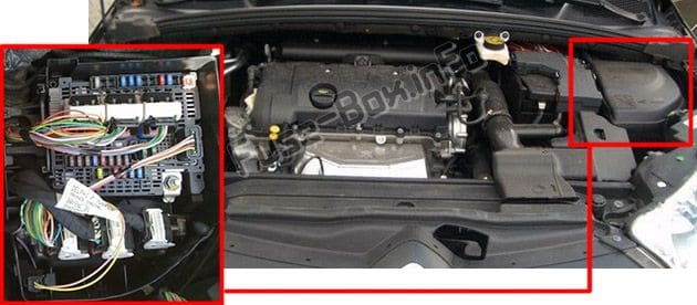The location of the fuses in the engine compartment: Citroen C4 (2011, 2012, 2013, 2014, 2015, 2016, 2017)