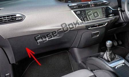 The location of the fuses in the passenger compartment (RHD): Citroen C4 Picasso II (2013-2018)