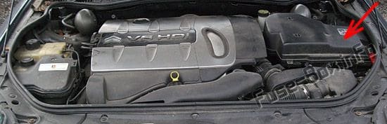 The location of the fuses in the engine compartment: Citroën C6 (2007, 2008, 2009, 2010, 2011)