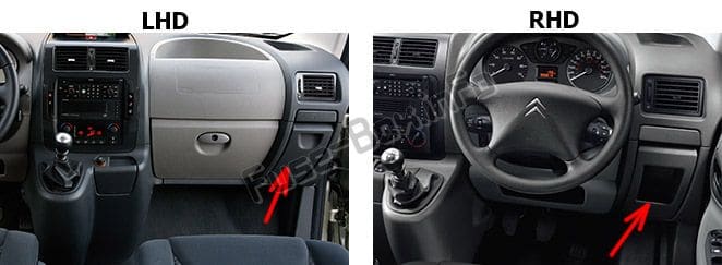 The location of the fuses in the passenger compartment: Fiat Scudo (2007-2016)