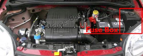 The location of the fuses in the engine compartment: Fiat Panda (2012, 2013, 2014, 2015, 2016, 2017, 2018)