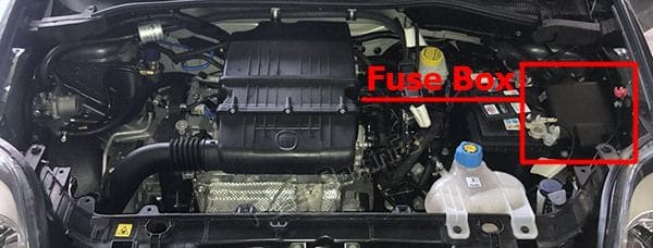The location of the fuses in the engine compartment: Fiat Punto (2014, 2015, 2016, 2017, 2018, 2019)