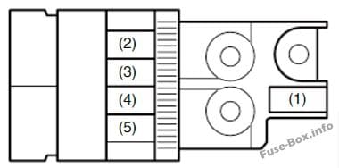 Under-hood fuse box diagram #1 (gasoline): Fiat Sedici (2006, 2007, 2008, 2009, 2010, 2011, 2012, 2013, 2014)