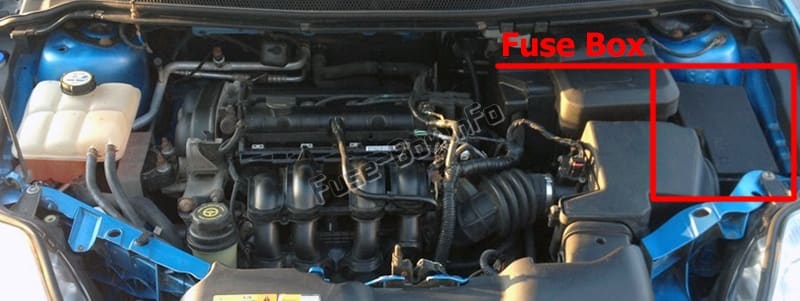 The location of the fuses in the engine compartment: Ford C-MAX (2011-2014)