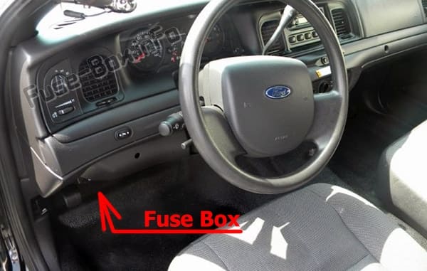 The location of the fuses in the passenger compartment: Ford Crown Victoria (2003-2011)