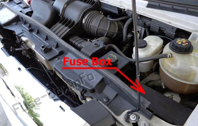 The location of the fuses in the engine compartment: Ford E-Series (2009-2019)