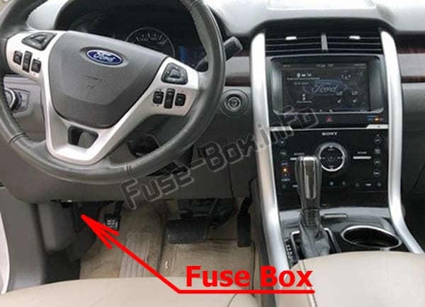 The location of the fuses in the passenger compartment: Ford Edge (2011-2014)