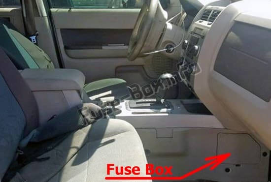 The location of the fuses in the passenger compartment: Ford Escape Hybrid (2011-2012)