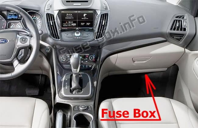 The location of the fuses in the passenger compartment: Ford Escape (2013-2019)