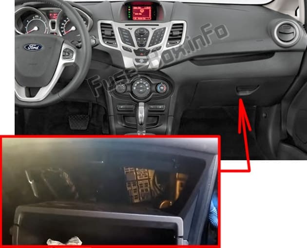 The location of the fuses in the passenger compartment: Ford Fiesta (2011-2013)