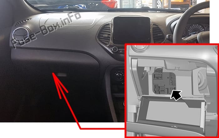 The location of the fuses in the passenger compartment: Ford KA+ (2018-2020)