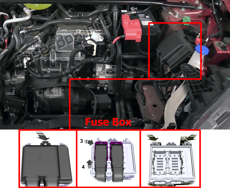 The location of the fuses in the under-hood compartment: Ford Mustang Mach-E (2021)