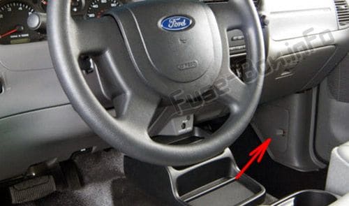 The location of the fuses in the passenger compartment: Ford Ranger (2006-2011)