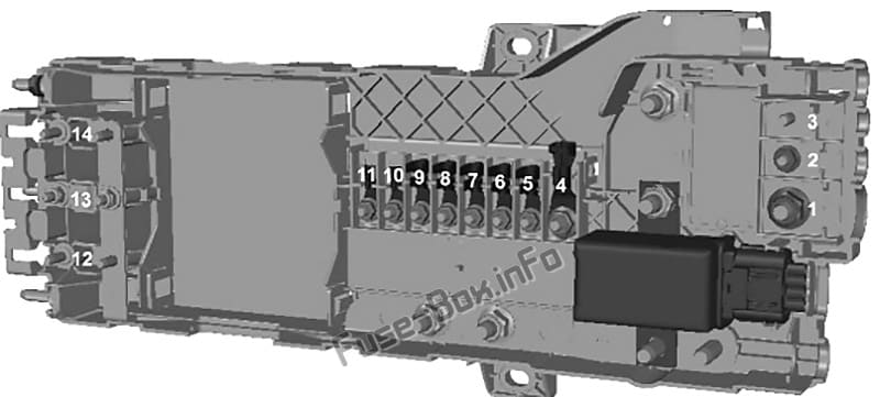 Pre-fuse Box diagram: Ford Transit Custom (2012, 2013, 2014, 2015, 2016)