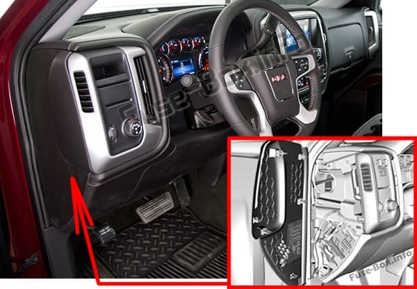 The location of the fuses in the passenger compartment: GMC Sierra (mk4; 2014-2018..)