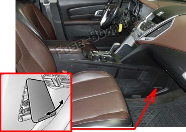 The location of the fuses in the passenger compartment: GMC Terrain (2010-2017)