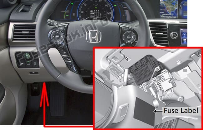 The location of the fuses in the passenger compartment: Honda Accord Hybrid (2013-2017)