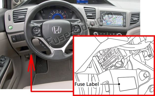 The location of the fuses in the passenger compartment: Honda Civic Hybrid (2012-2015)