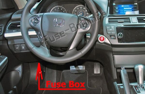 The location of the fuses in the passenger compartment: Honda Crosstour (2011-2015)