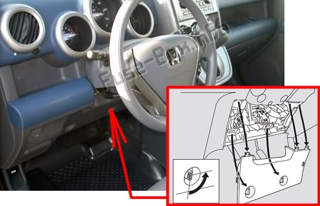 The location of the fuses in the passenger compartment: Honda Element (2003-2011)