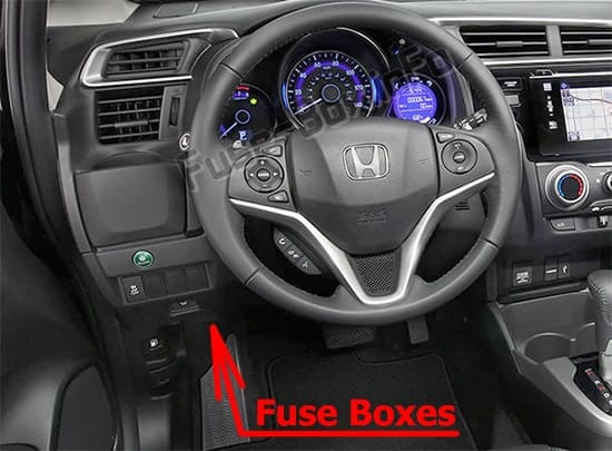 The location of the fuses in the passenger compartment: Honda Fit (GK; 2015-2019..)