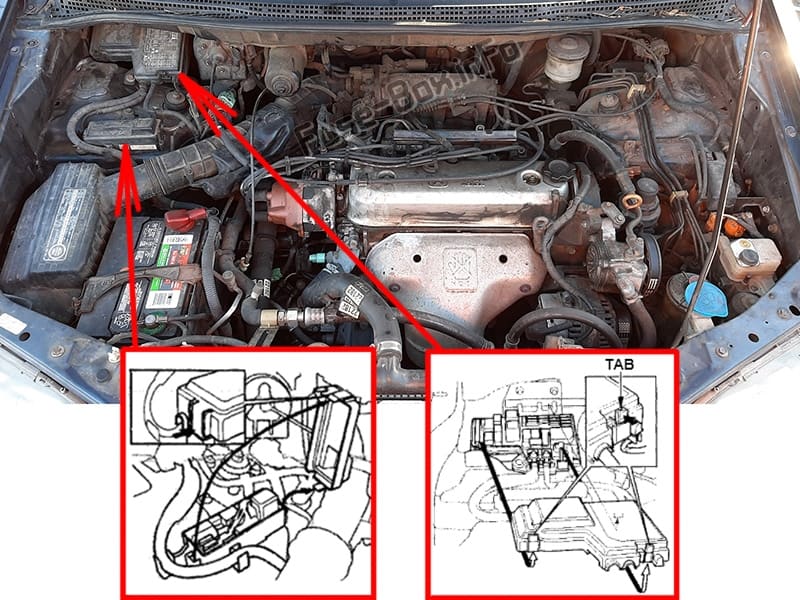 The location of the fuses in the engine compartment: Honda Odyssey (1994-1998)