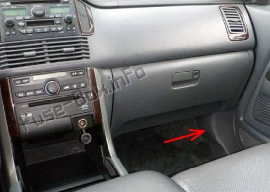 The location of the fuses in the passenger compartment: Honda Pilot (2003-2008)