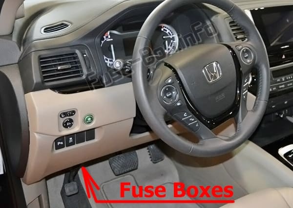 The location of the fuses in the passenger compartment: Honda Pilot (2016-2019..)