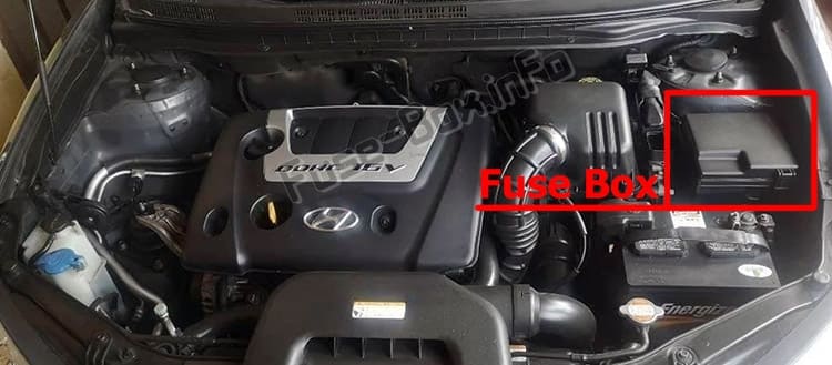 The location of the fuses in the engine compartment: Hyundai Elantra (HD; 2007-2010)