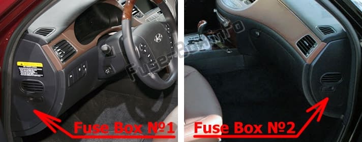 The location of the fuses in the passenger compartment: Hyundai Genesis (BH; 2008-2013)