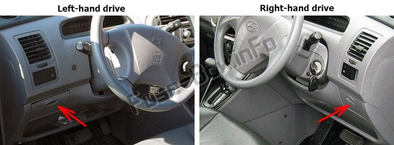 The location of the fuses in the passenger compartment: Hyundai Matrix (2002-2008)