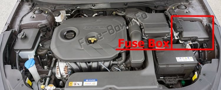 The location of the fuses in the engine compartment: Hyundai Sonata (LF; 2014-2019..)