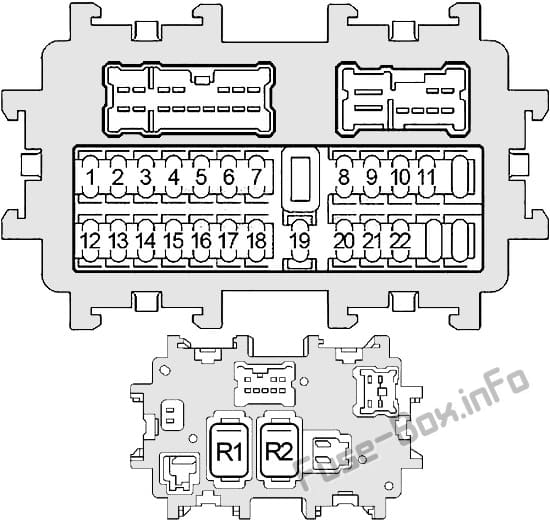 Instrument panel fuse box diagram: Infiniti FX35/FX45 (2003, 2004, 2005, 2006, 2007, 2008)