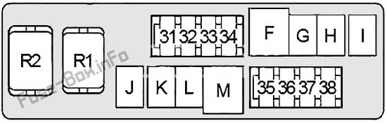Under-hood fuse box #2 diagram: Infiniti G35 (2002, 2003, 2004, 2005, 2006, 2007)