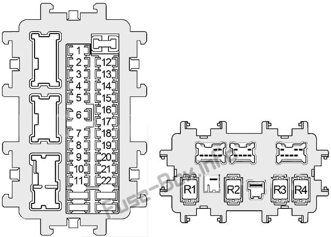 Interior fuse box diagram: Infiniti QX50 (2013, 2014, 2015, 2016, 2017)